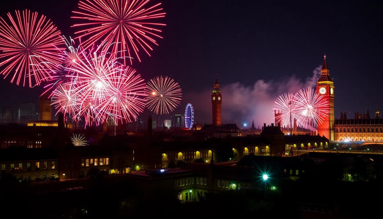 Enjoy a breathtaking fireworks uk display lighting up the night sky over iconic landmarks.