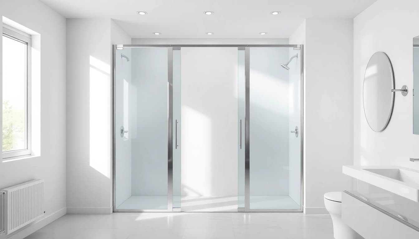 Show shower sliding doors in a modern bathroom setting highlighting sleek design and functionality.