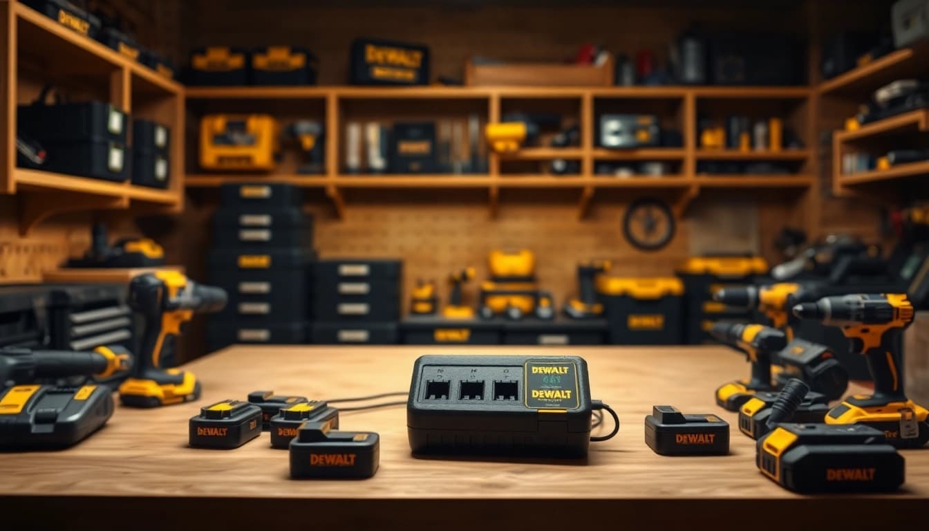 The DeWalt 4 port charger efficiently powers up multiple tools, showcasing its fast charging capability.