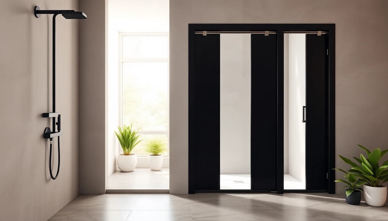 Enhance your bathroom with stunning black frame shower doors that offer a sleek, modern look.
