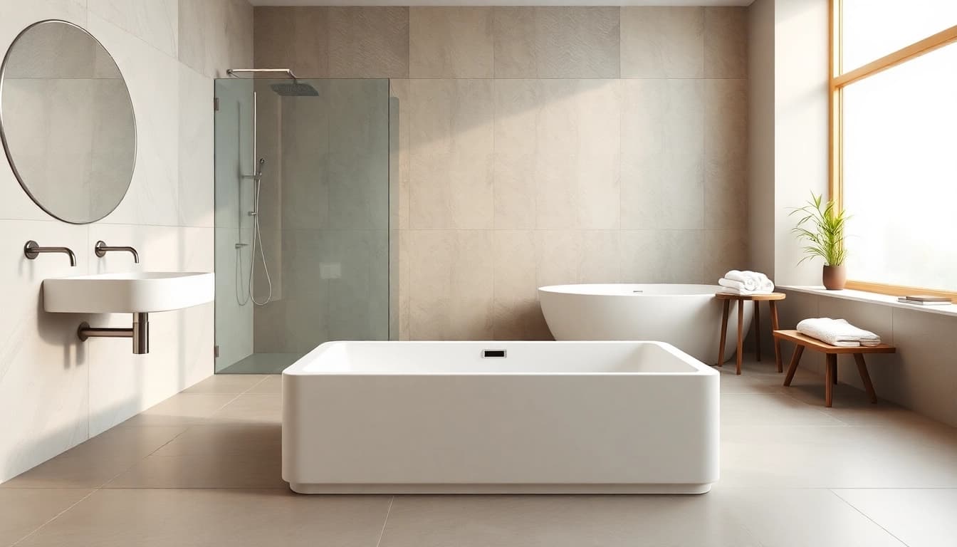 Showcasing elegant shower bases in a modern bathroom setting with stylish decor.