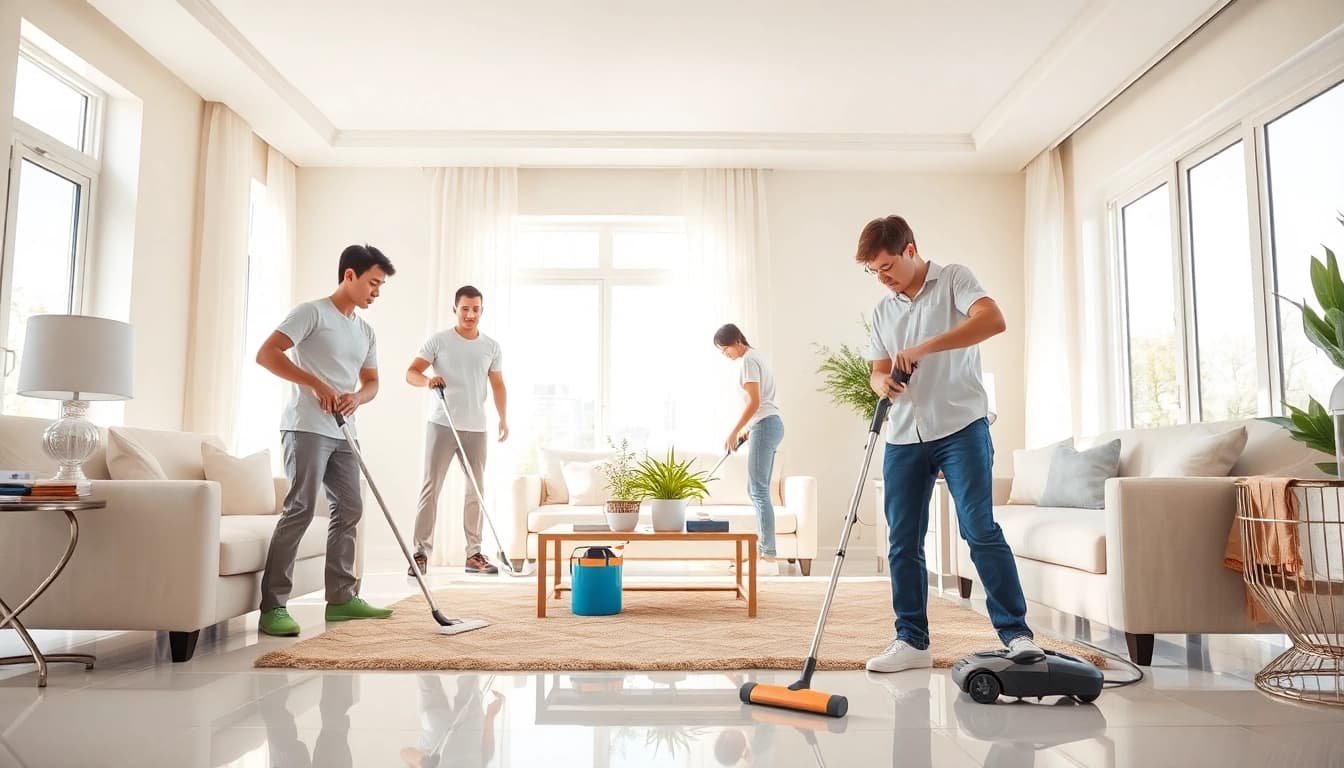 Providing top-notch cleaning services near me in a bright, welcoming living room.