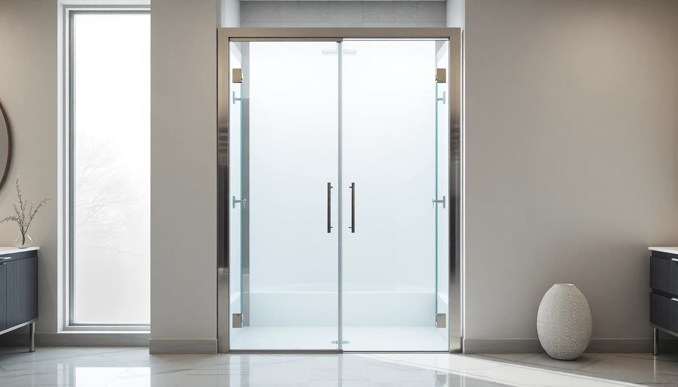 Upgrade your space with elegant shower doors showcasing a sleek frameless design, enhancing bathroom aesthetics.