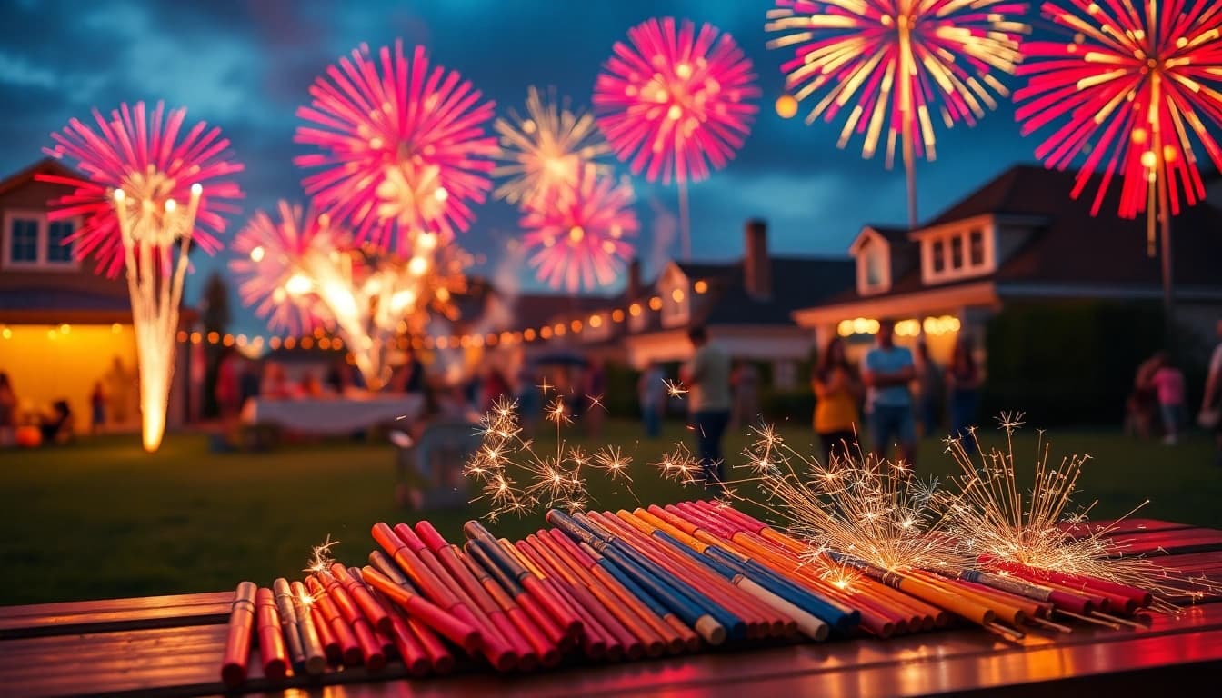Witness stunning displays of cheap fireworks near me lighting up the night sky at a community event.