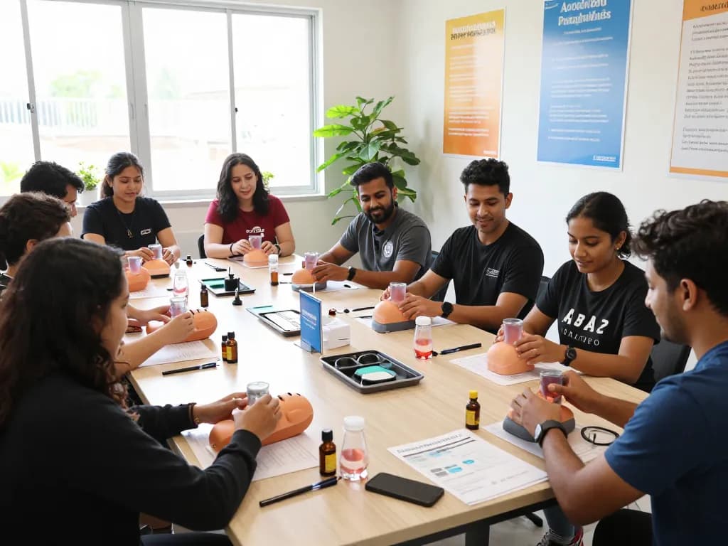 Students practicing techniques in an Accredited hijama course, enhancing cupping therapy skills.