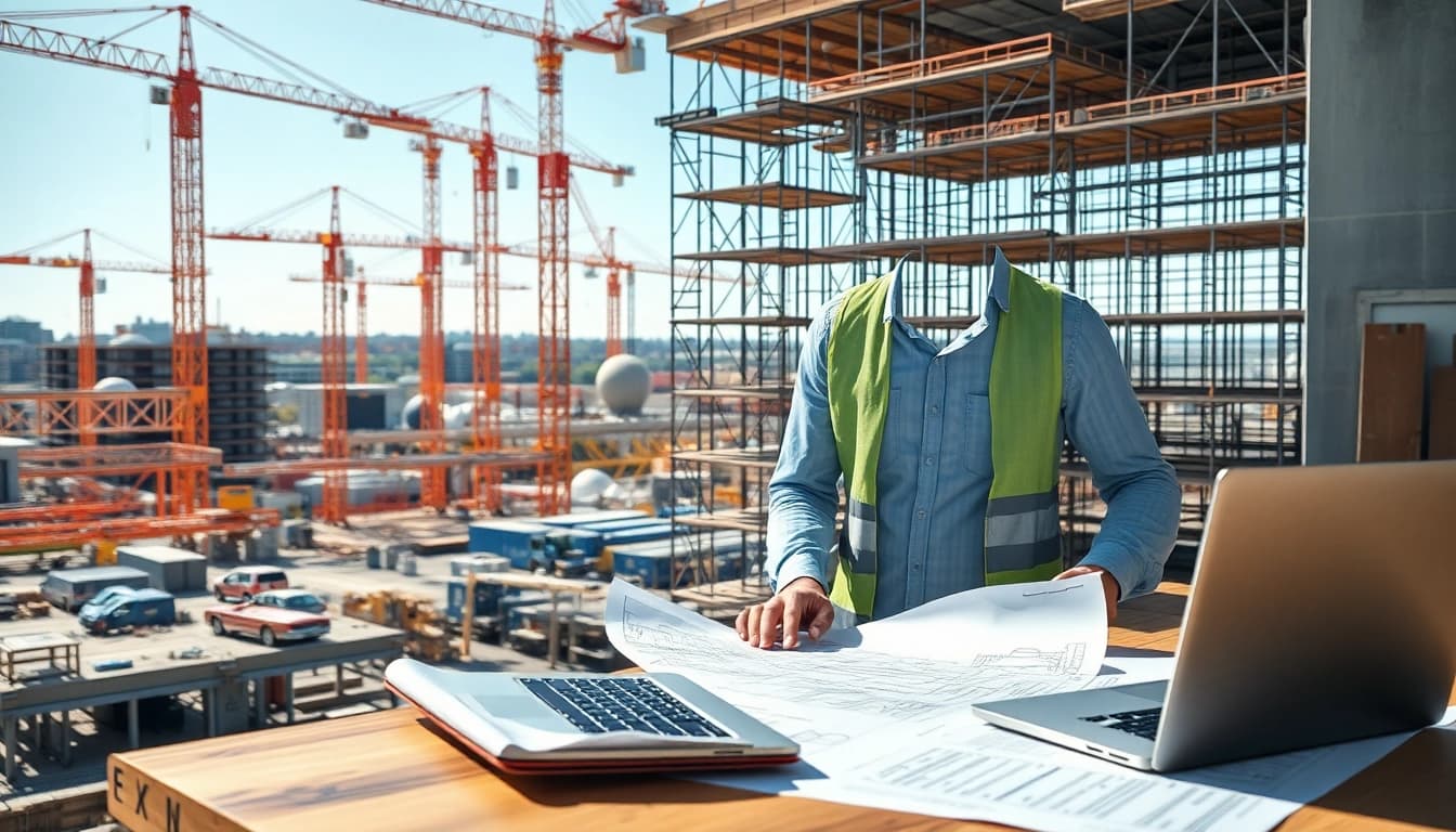 New Jersey Construction Manager directing activity at a vibrant construction site.