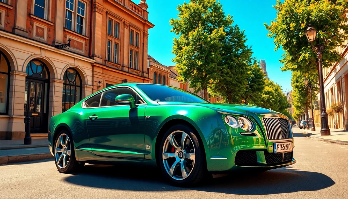 Admiring a luxury car parked in scenic Windsor with beautiful surroundings.