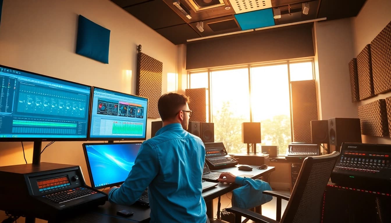 Enhance your music with expert online mastering services in a vibrant studio setting.