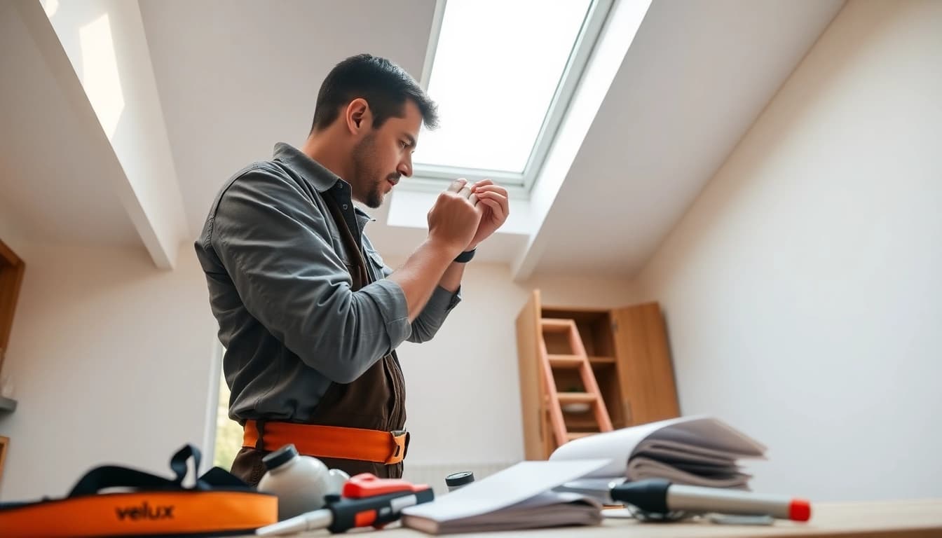Velux repairs by expert technician in warm, well-lit home environment.