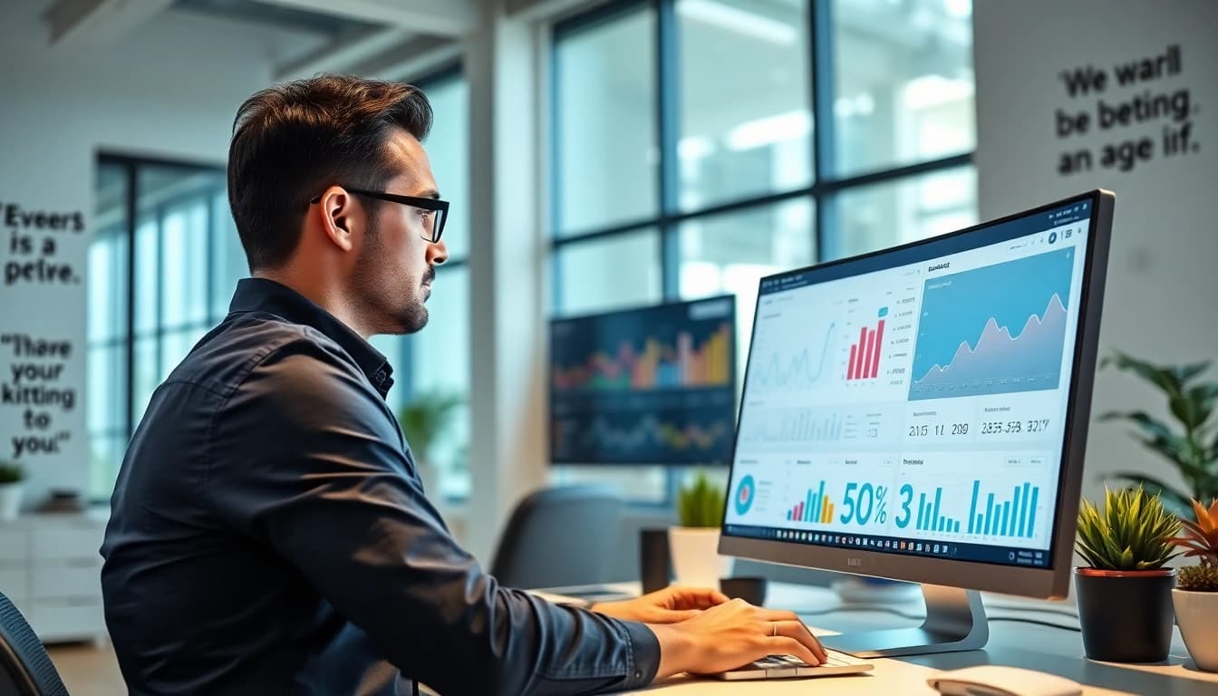 Analyze your SEO Rank effectively with a digital marketing analyst in a vibrant office setting.