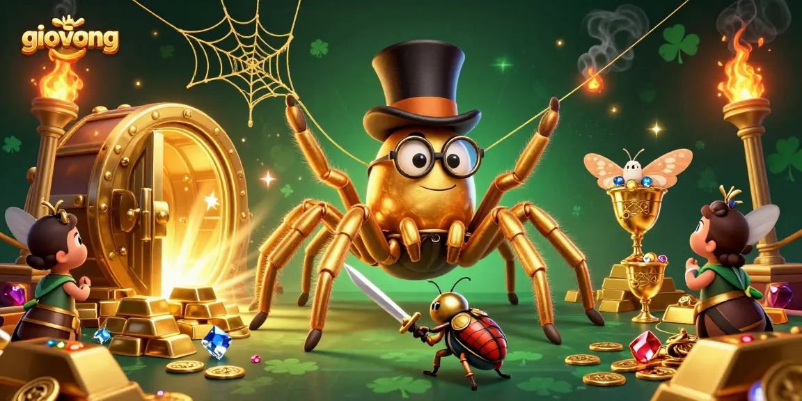 Watch giovang's vibrant 3D scene with a golden tarantula and beetle knight in a bustling casino