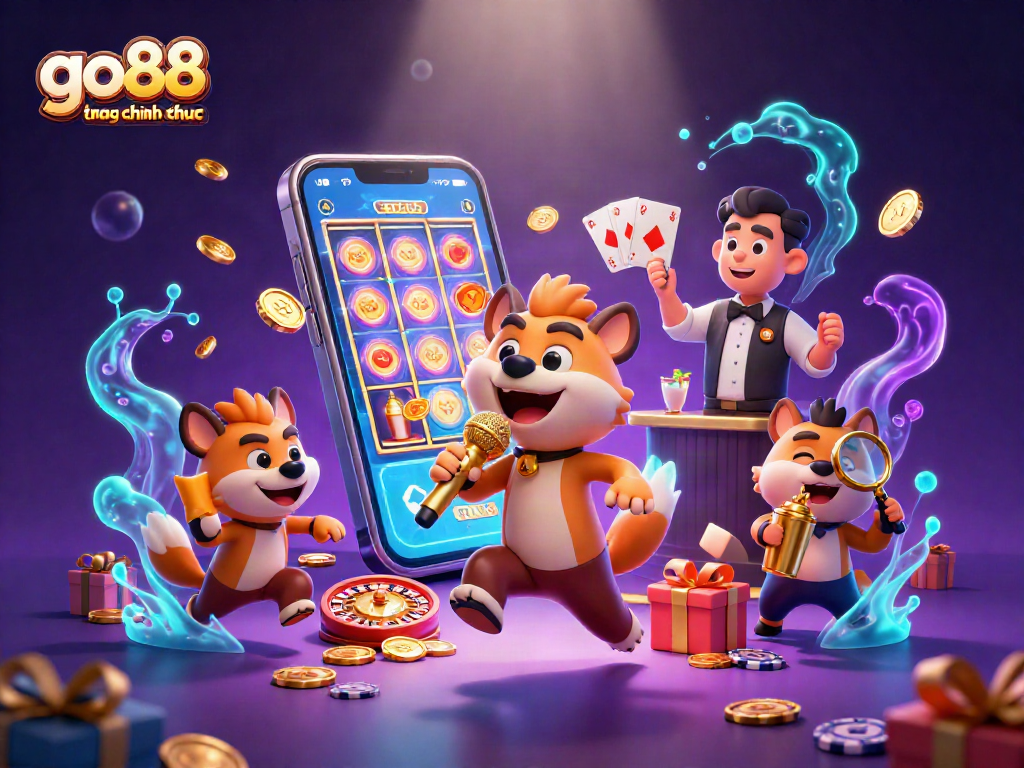 Experience gaming excitement at go88 trang chu chinh thuc featuring animated hyenas in a vibrant casino scene.