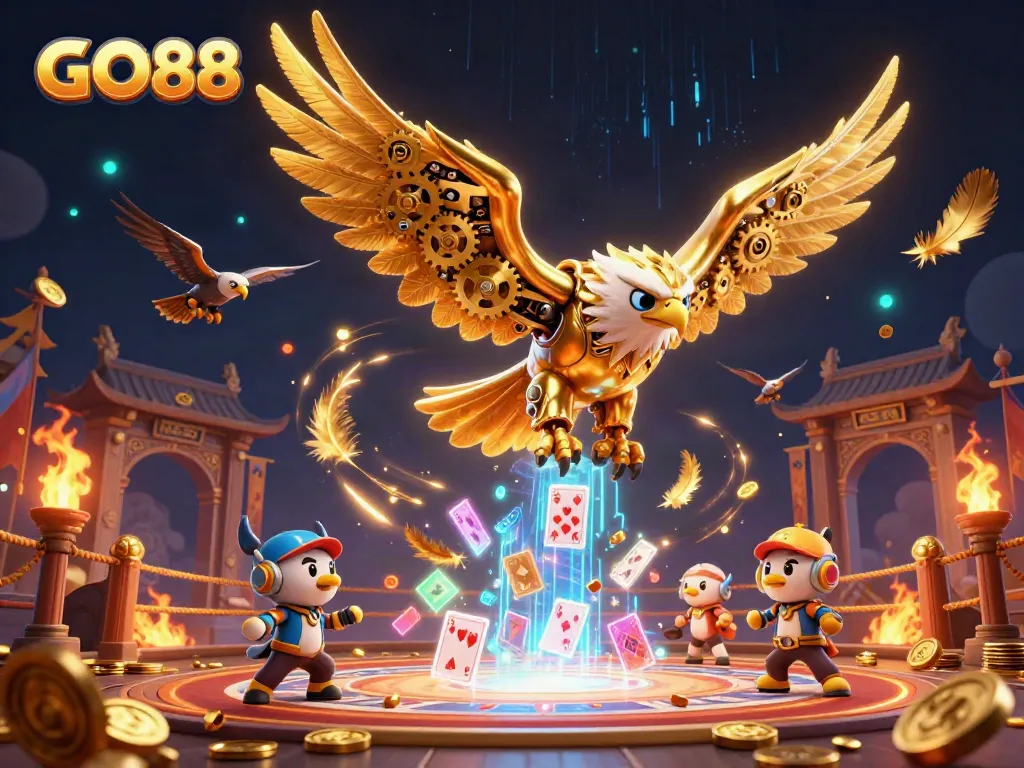 Experience unforgettable gaming with GO88 in this energetic 3D casino artwork featuring vibrant action.