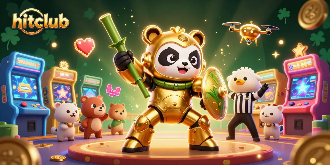 Experience thrilling gameplay at hitclub with a mech-suit panda battling in a dynamic casino-themed arena.