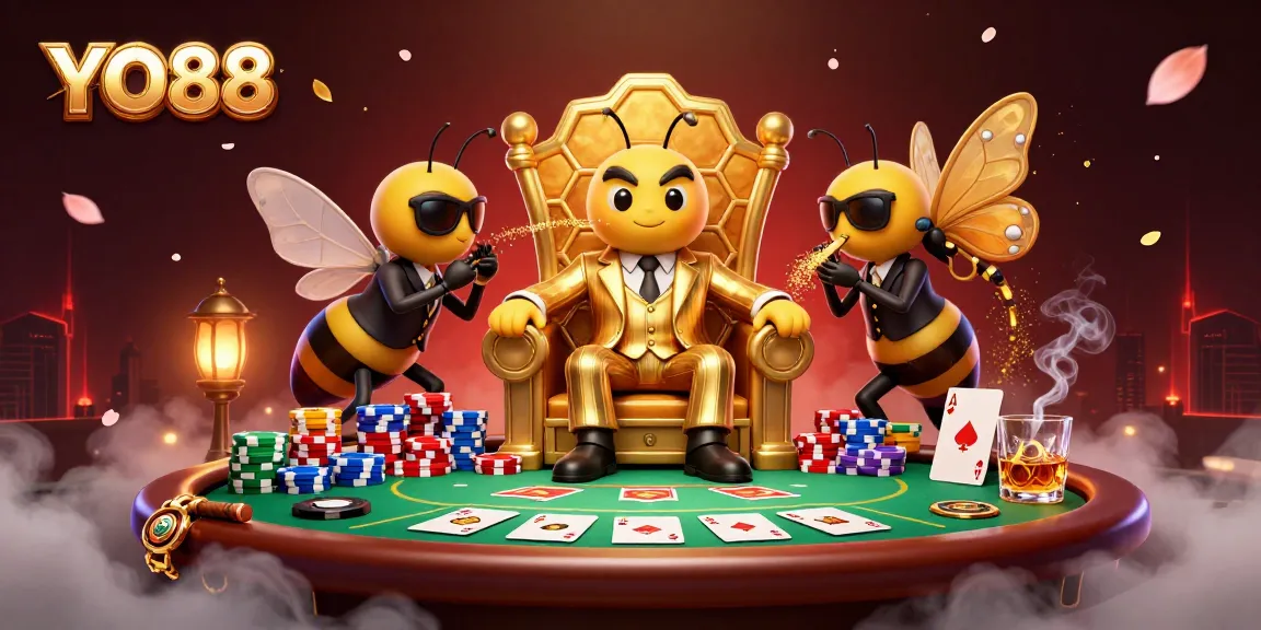 Experience thrilling poker moments with YO88 as the bumblebee mob boss leads a card game.