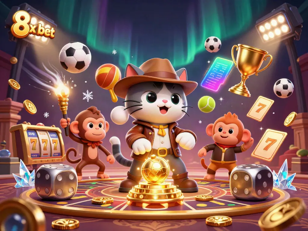 Engage with the 8x bet adventure as the explorer cat and monkey discover casino riches.