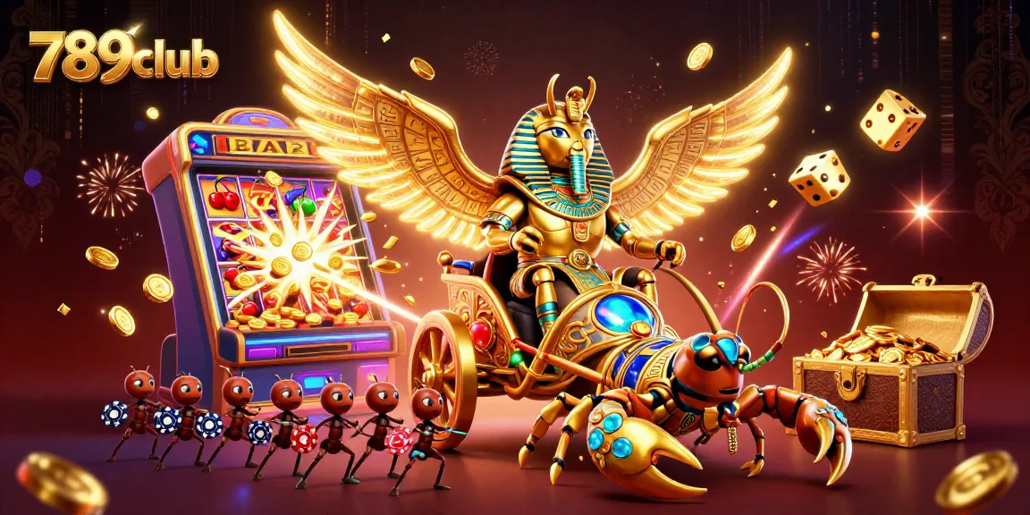 Engage in thrilling action at 789club with a vibrant scene filled with casino elements, games, and jackpots.