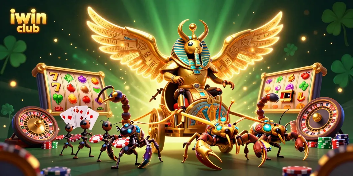 Experience thrilling gameplay at iwin club with the colossal scarab and vibrant slot reels.