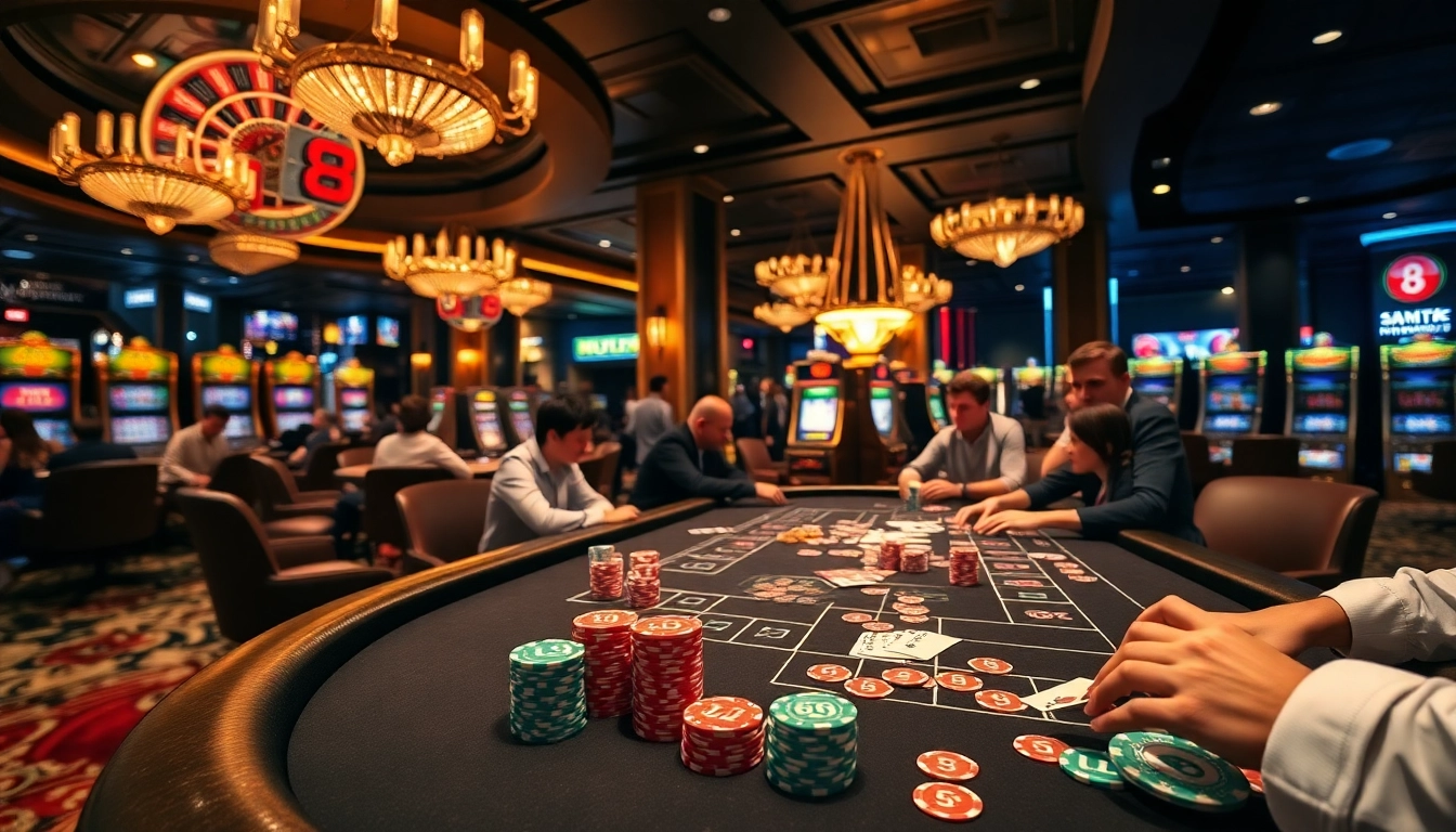 Engaging players at the LUCK8 gaming table with vibrant poker chips and roulette excitement.