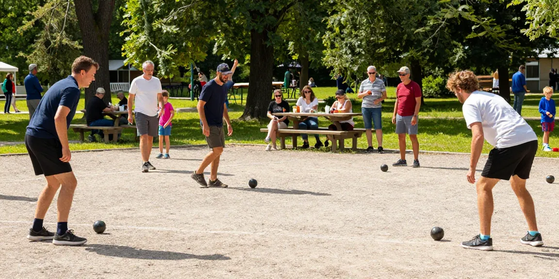Petanque players enjoying a match at fopikotakendari.org event in a sunny park setting.