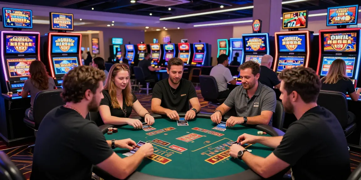 Players engaging at a vibrant casino scene using scoarch.org.uk credit cards, showcasing exciting gaming stations and promotions.