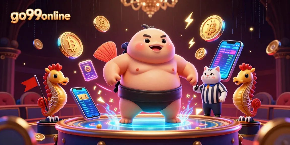 Experience gaming excitement with go99online in a vibrant underwater casino illustration.