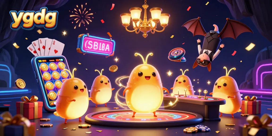 Engage with ygdg's vibrant cave casino scene featuring glowworms, a bat dealer, and dynamic slot games.