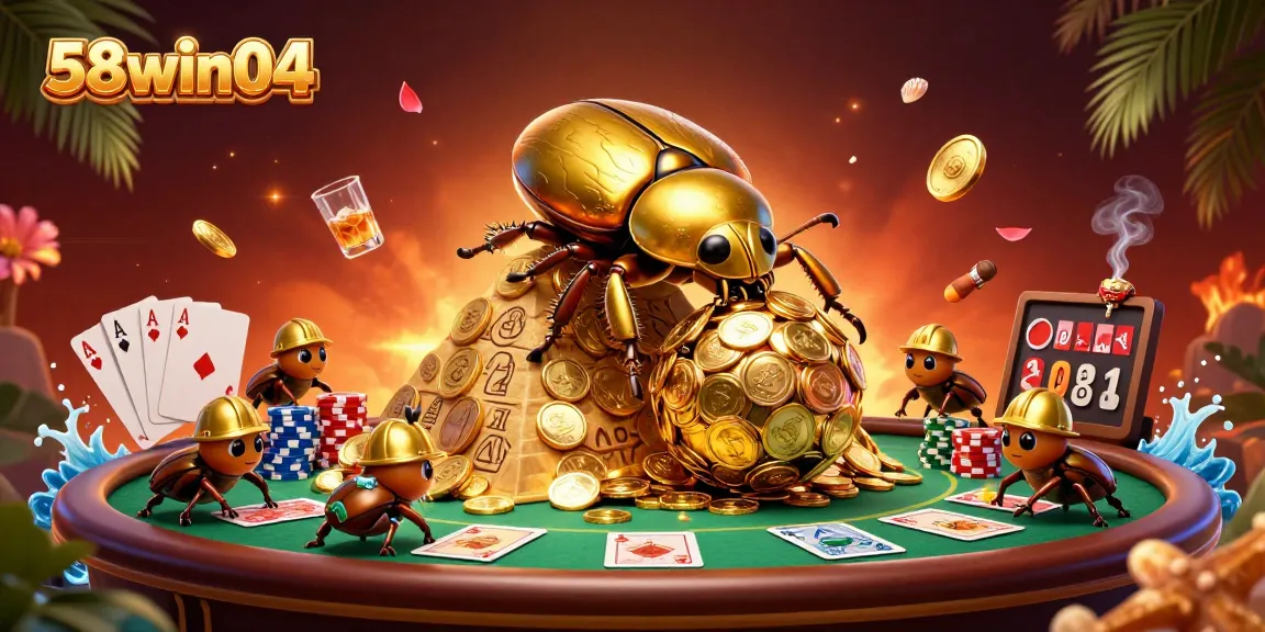 Experience the excitement of gaming at 58win04 with a stunning golden beetle casino scene.