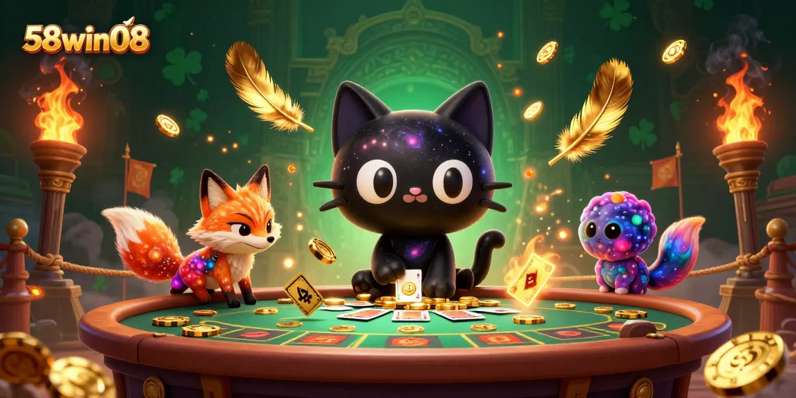Experience the magic of 58win08 as a cosmic cat pulls in gambling riches at the casino.